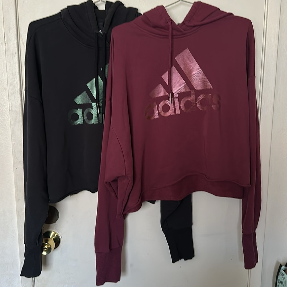 adidas Graphic Hoodie Womens XL Burgundy Gold Cropped